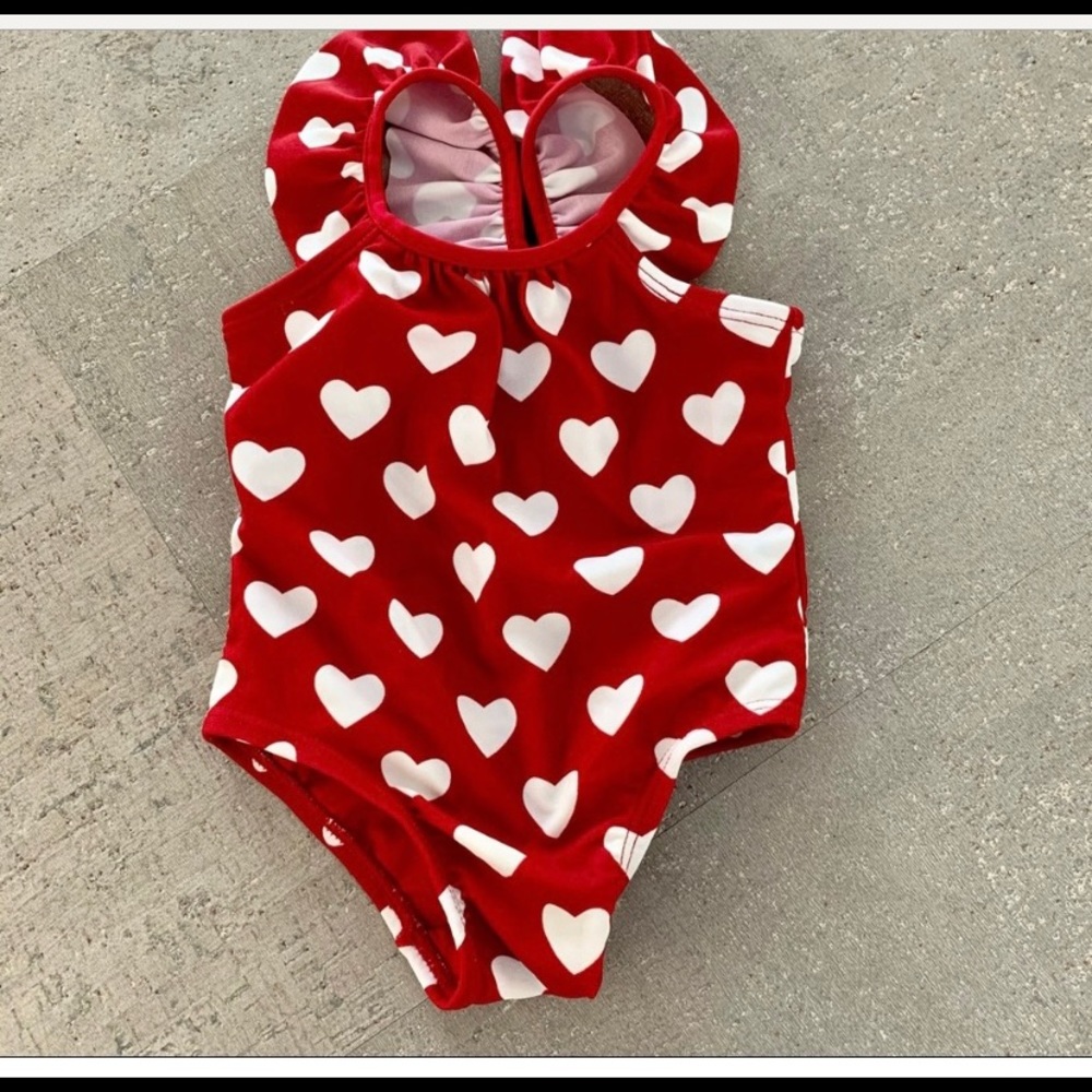 Baby Gap 1 piece Swimsuit Red Hearts Bow 0-6 Mos
